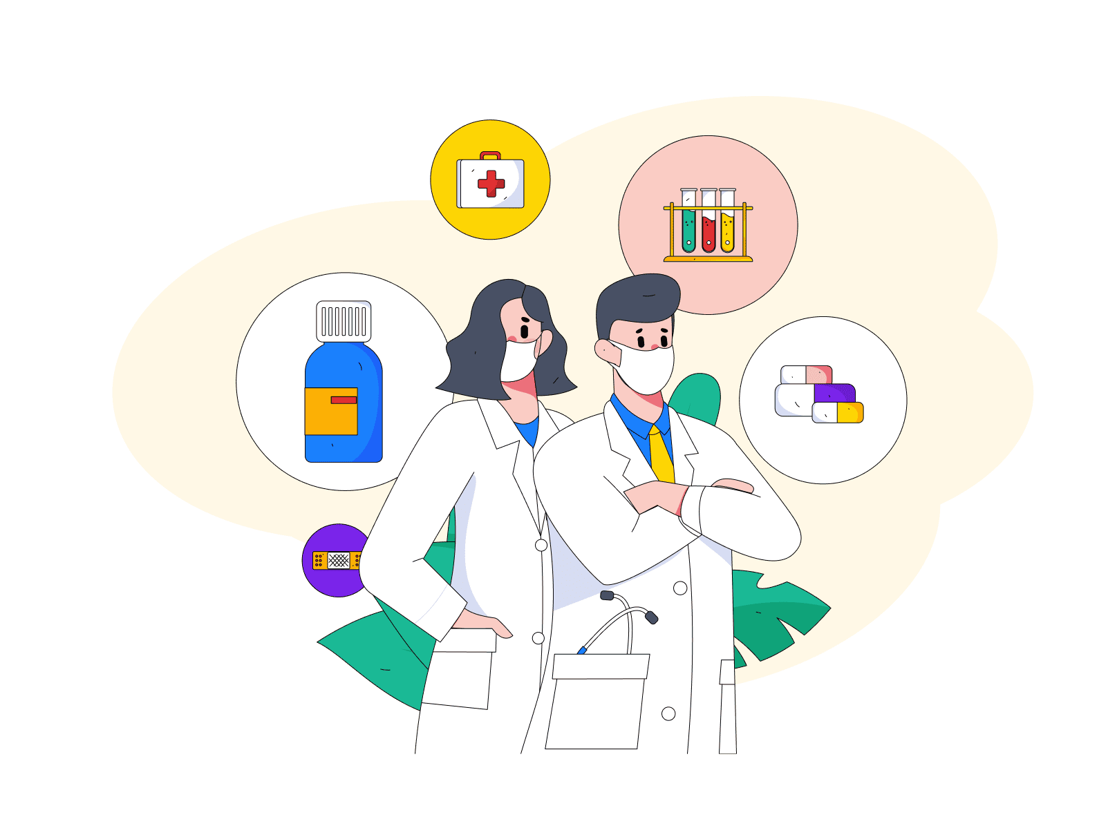 Ilustración de médicos y equipos de laboratorio